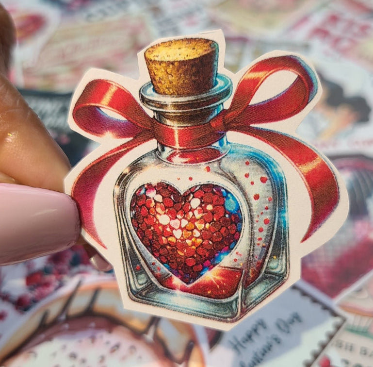 Valentine Red Glittered Love Potion Bottle
