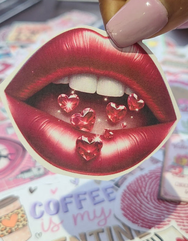 Valentine Lips with Heart Shaped Rubies