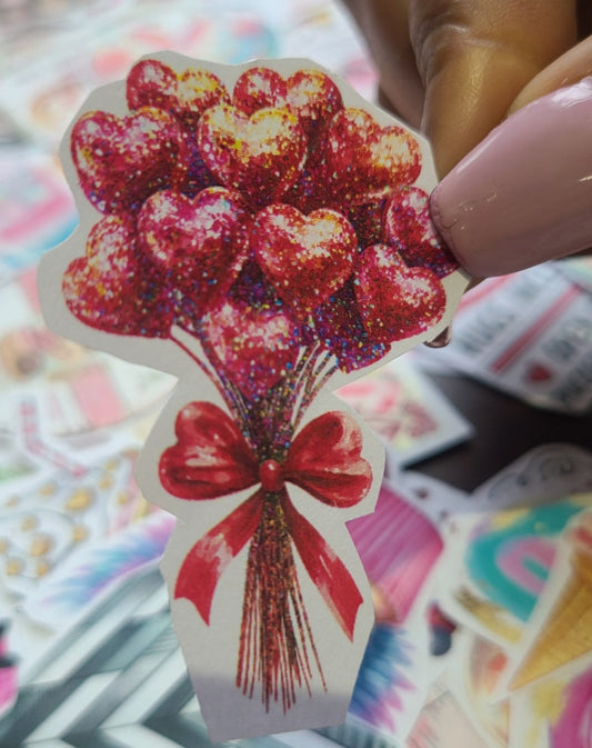 Valentine Heart Shaped Red Glittered Disco Balloon Bouquet