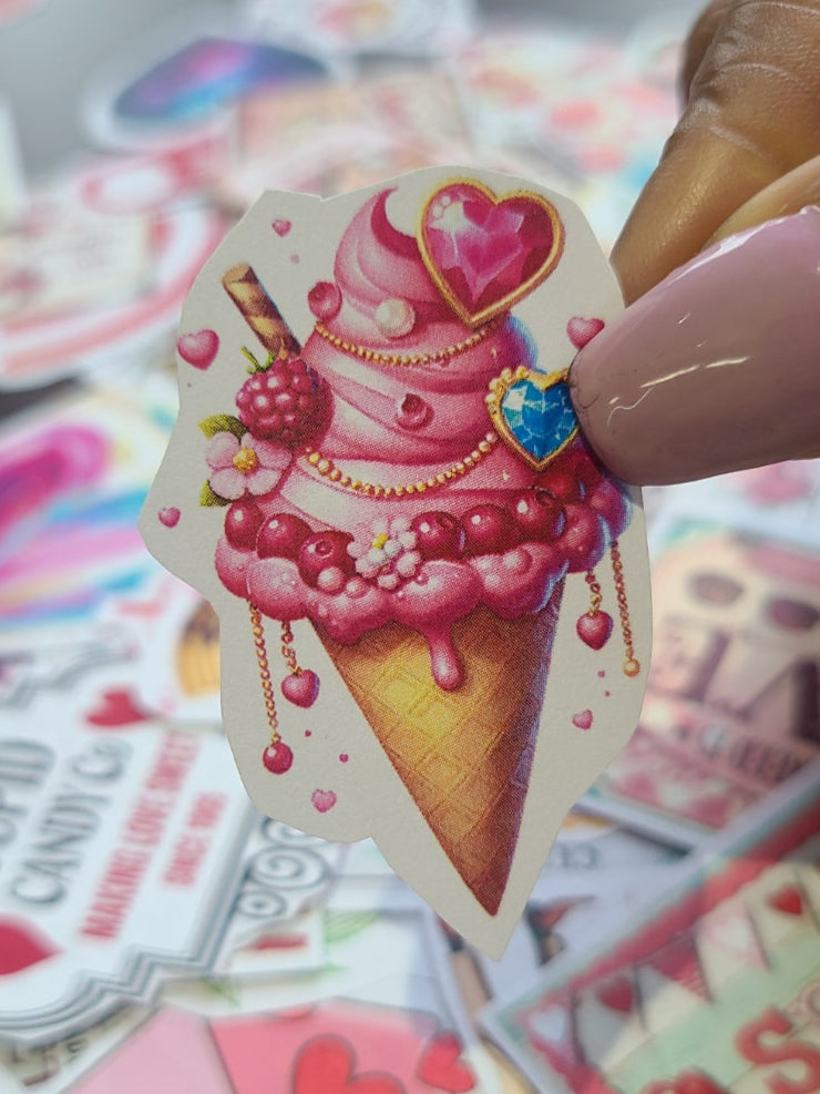 Valentine Ice Cream Cone with Gems