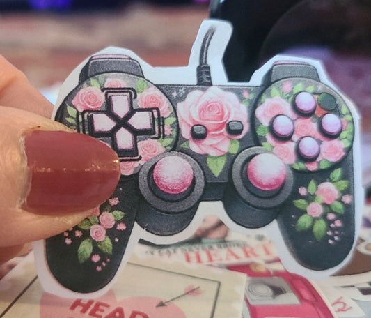 Valentine Black Game Controller with Pink Flowers