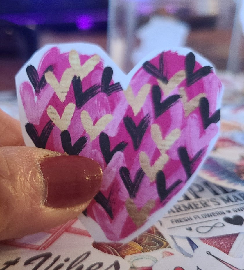 Valentine Pink Brushstroke Heart with Black and Gold Hearts