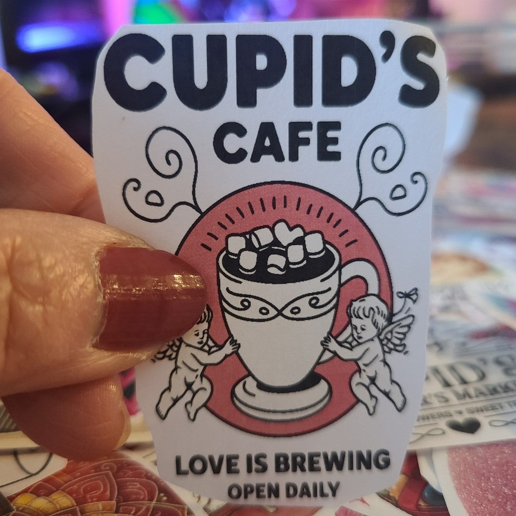 Valentine Sign - Cupid's Cafe, Love Is Brewing, Open Daily
