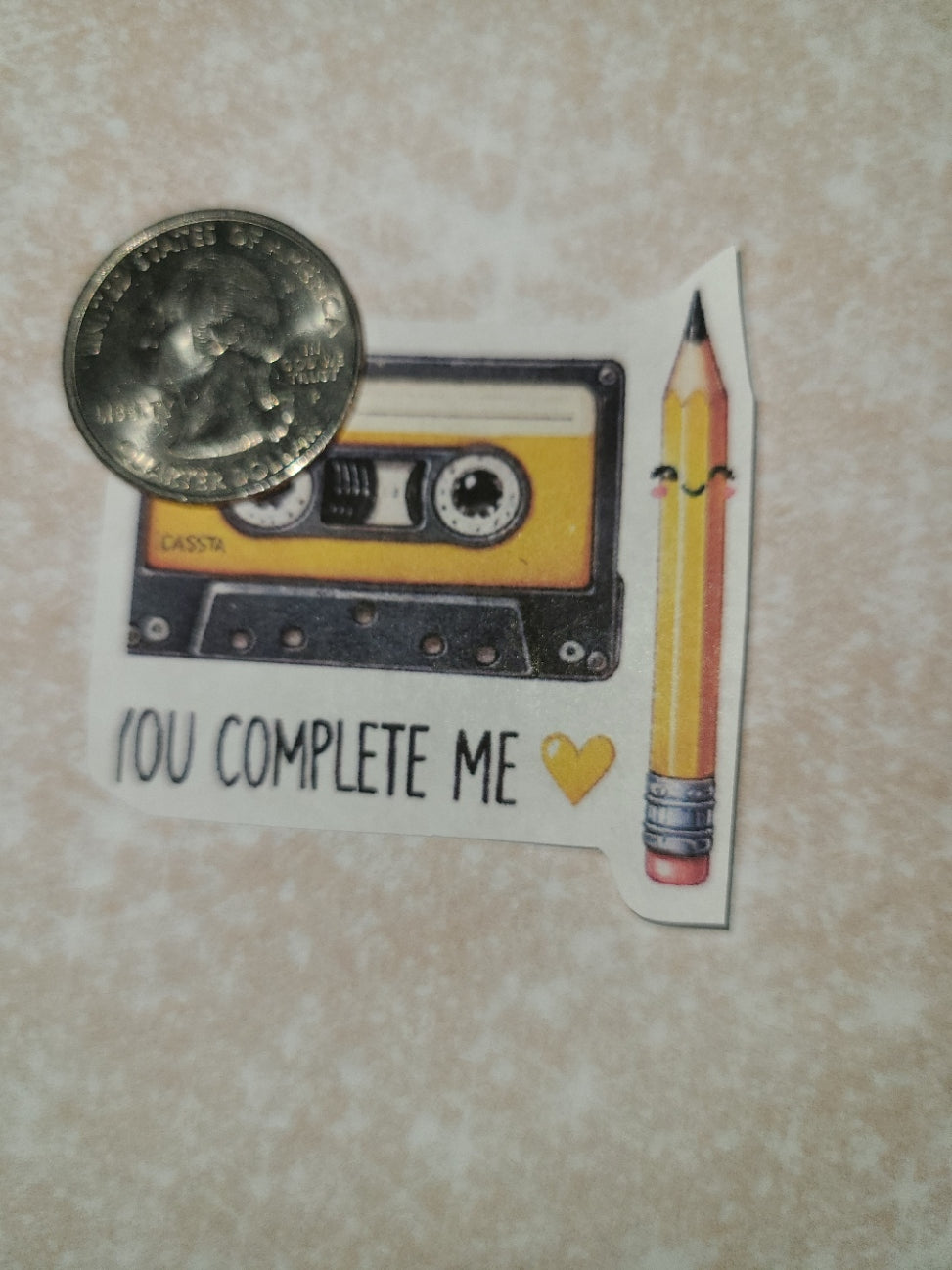 Valentine You Complete Me Pencil and Cassette Tape