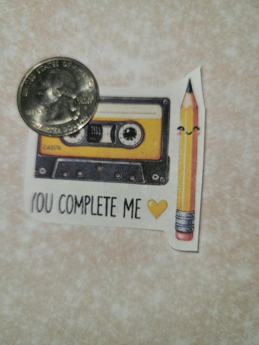 Valentine You Complete Me Pencil and Cassette Tape