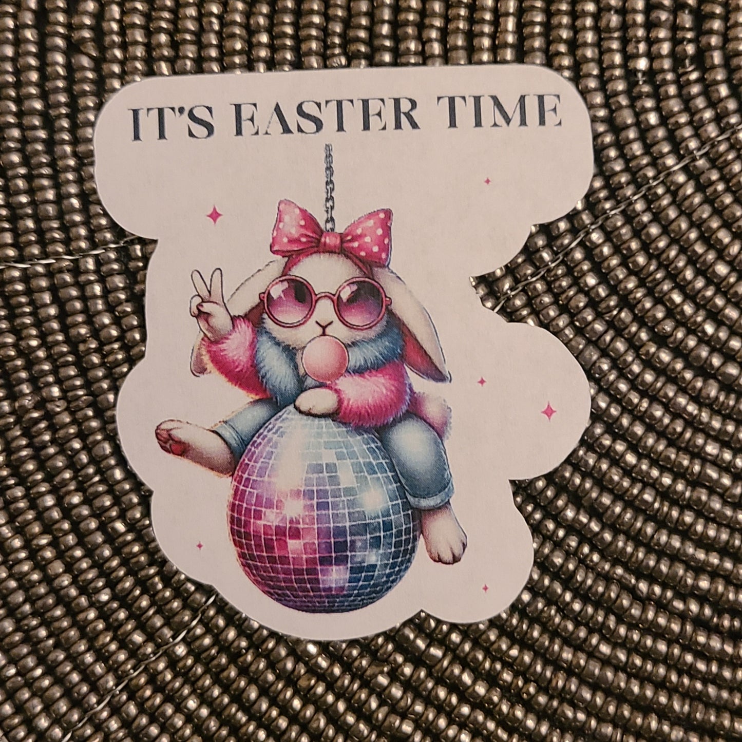 Easter Bunny Swinging on Disco Ball