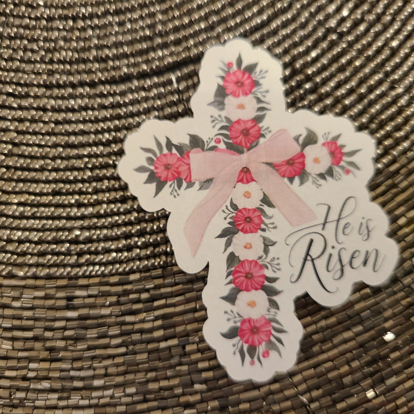 Easter He Is Risen Floral Cross