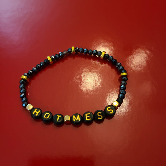Bracelet HOT MESS - glass obsidian beads