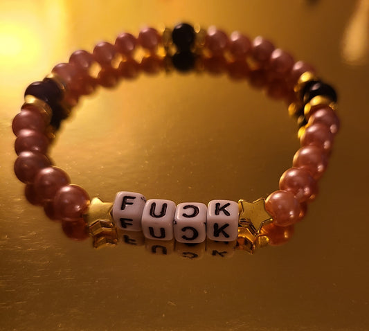 Bracelet F*CK - pink acrylic beads with glass obsidian beads