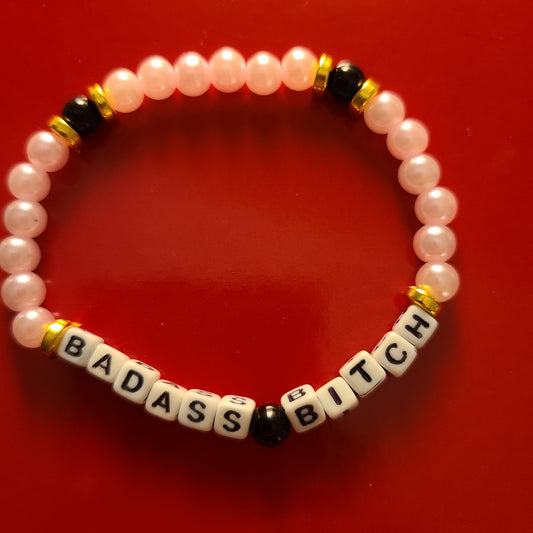 Bracelet BADASS BITCH - acrylic beads & glass obisidian beads