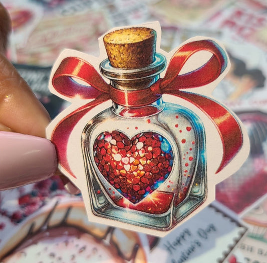 Valentine Red Glittered Love Potion Bottle