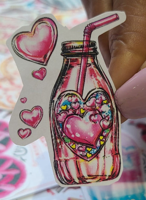 Valentine Hand Drawn Soda Bottle of Hearts