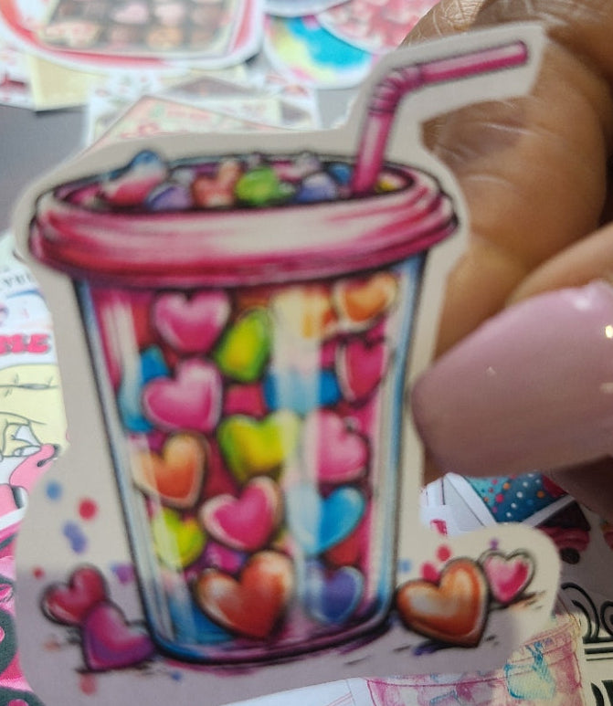 Valentine Hand Drawn Cup of Neon Hearts