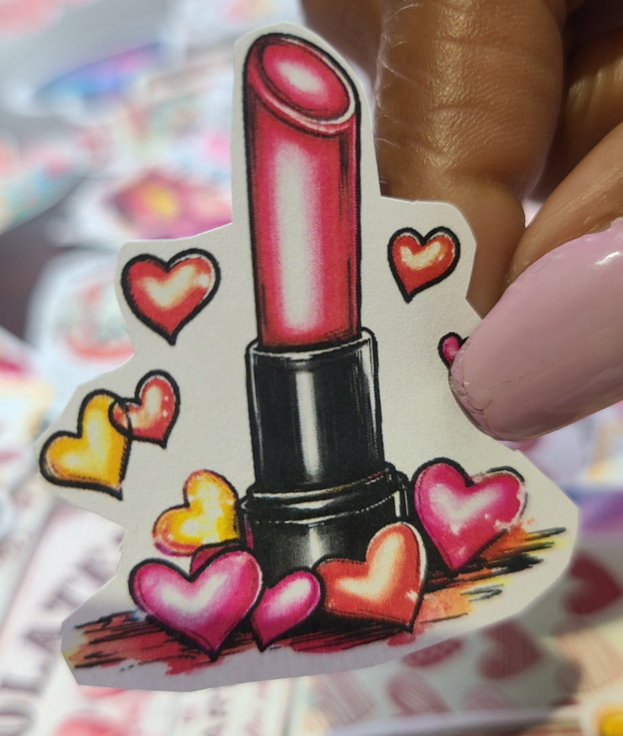 Valentine Hand Drawn Lipstick and Hearts