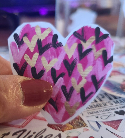 Valentine Pink Brushstroke Heart with Black and Gold Hearts