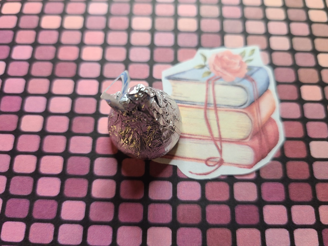 Valentine Stack of Books topped with a Rose
