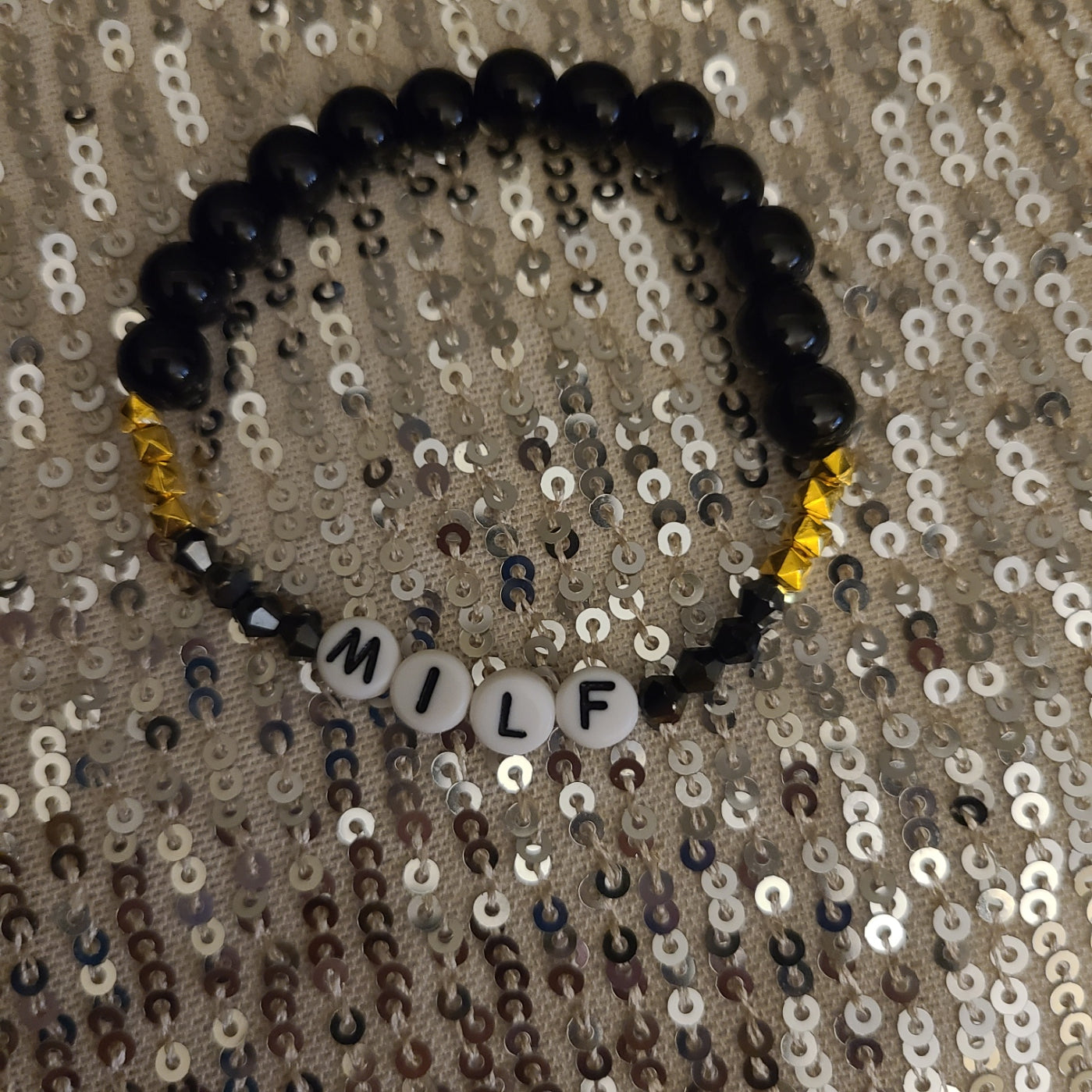 Bracelet MILF - obsidian glass beads with gold accents