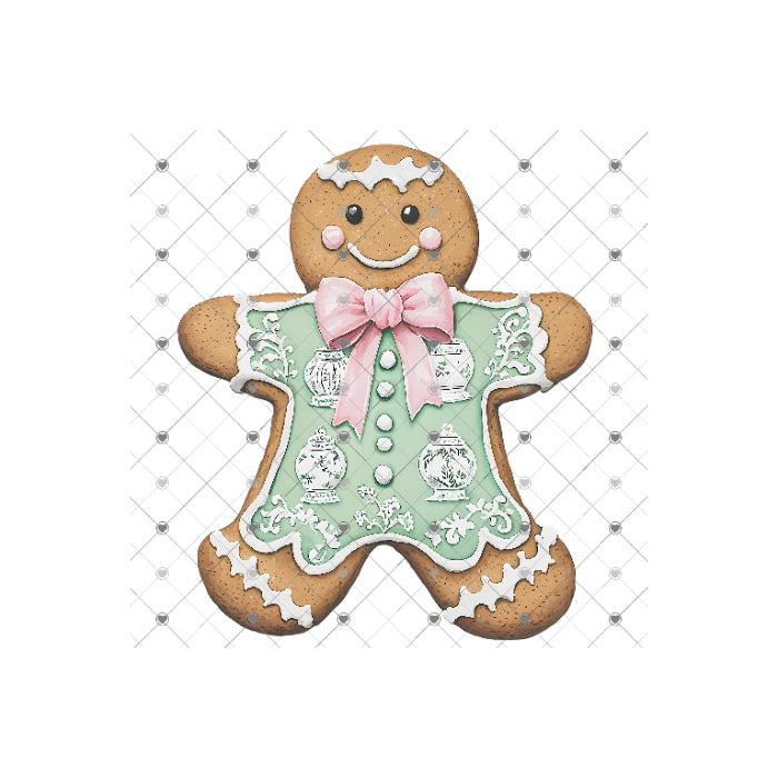 Christmas Pink Mint Chinoiserie Gingerbread Cookie