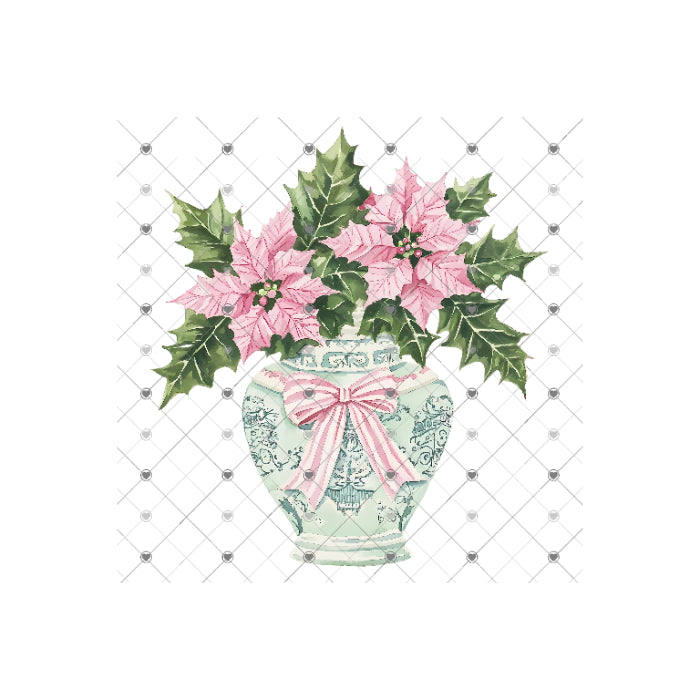 Christmas Pink Mint Chinoiserie Poinsettia