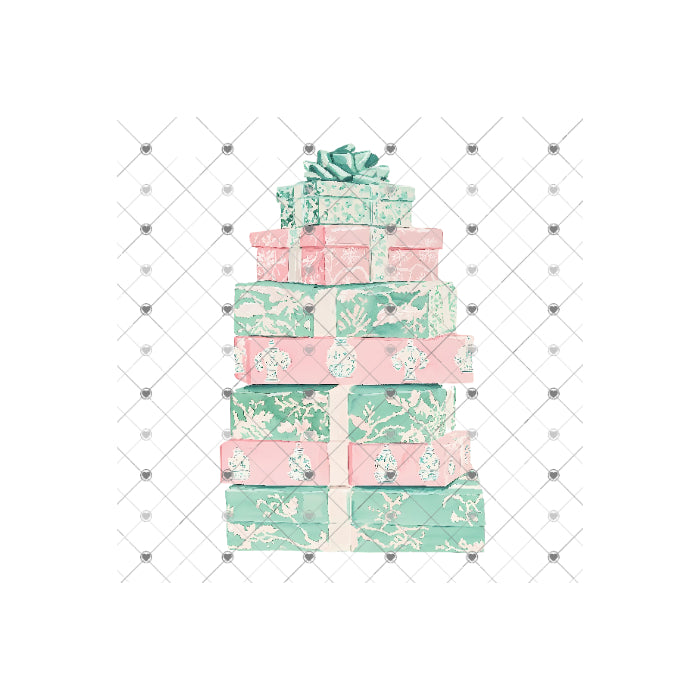 Christmas Pink Mint Chinoiserie presents