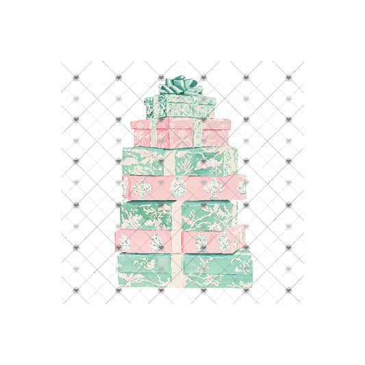 Christmas Pink Mint Chinoiserie presents