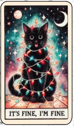 Tarot Christmas Cat It's Fine, I'm Fine